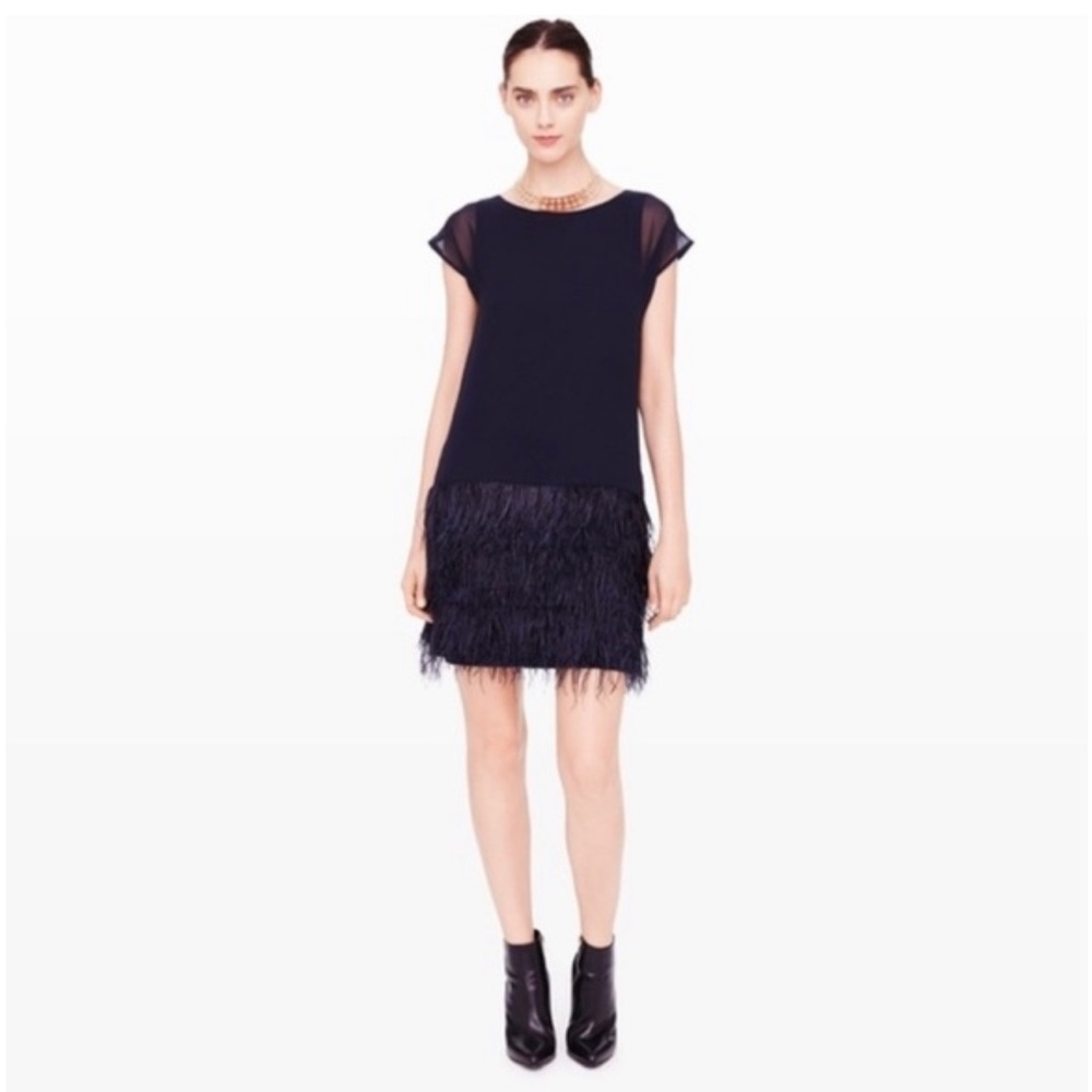 Club Monaco navy blue mini feather dress